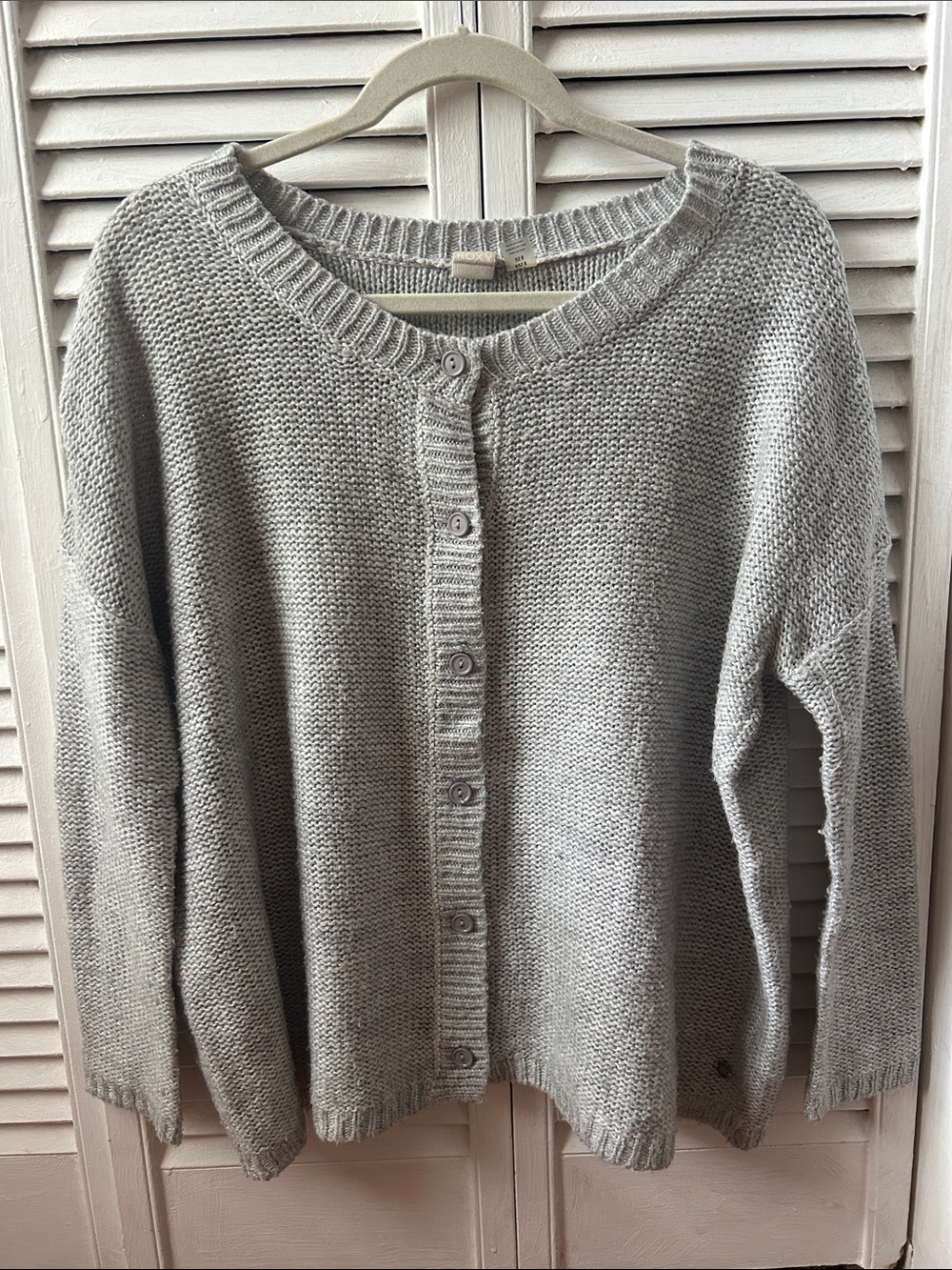 Roxy Light Gray Button-Front Knit Cardigan